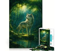 Wolf in Enchanted Forest Adults 1000 Piece Jigsaw Puzzle Focus Memory Game Zero Gap Compact Fun for Family Game Time (38x26cm)