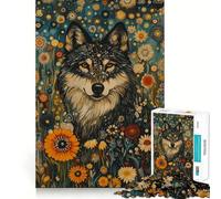 Wolf in Flowers Jigsaw Puzzles1000 Pieces Cognitive Train Fun Flawless Interlocking Pieces Birthday Gift Brain Teaser Toy (38x26cm)