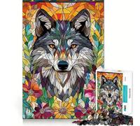 Wolf in Flowers Mosaic 1000 Piece Puzzle For Adults Problem Solving Toy Professional Grade Cutting Relaxing Indoor Group Activity (50x75cm)