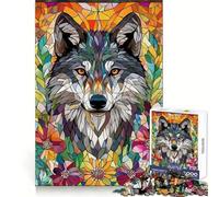 Wolf in Flowers Mosaic Adult Jigsaw Puzzle1000 Pieces Analytical Skill Relaxed Leisure Tight Join Winter Gift (38x26cm)