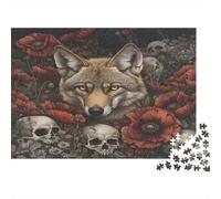 Wolf in Flowers-Nature Surreal Art Style Jigsaw Puzzles 1000 Pieces Using Premium Cardboard Centenary Jigsaws Skull Wolf for Cognitive Stimulation in Team Building Games 70x50cm/1000pcs