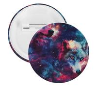 Wolf in G-alaxy Round Tinplate Brooches Colorful Fashion Button Pins Badge for Backpacks Shirts Scarf