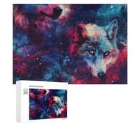 Wolf in G-alaxy Wooden Jigsaw Puzzles for Adults Challenge Intelligent Puzzle Letter on Back Picture Home Decor