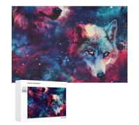 Wolf in G-alaxy Wooden Jigsaw Puzzles for Adults Challenge Intelligent Puzzle Letter on Back Picture Home Decor