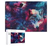 Wolf in G-alaxy Wooden Jigsaw Puzzles for Adults Challenge Intelligent Puzzle Letter on Back Picture Home Decor