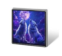 Wolf in Galaxy Starry Sky Blue Purple Brooch Pins for Men Women Square Badge Collar Lapel Pins for Dress Jacket Accessories