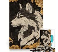 Wolf in Gold Frame Adult Jigsaw1000 Pieces Memory Skill Fun Stable Fit No Shifting Parts Compact Fun for Family Game Time (38x52cm)