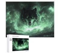 Wolf in Green Storm, 500 PCS Jigsaw Puzzle for Adults, Gift for Winter Evenings; for Shared Table Time