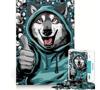 Wolf in Hoodie Thumbs Up 1000 Piece Jigsaws for Adults Think Training Play Tight Lock No Loose Pieces Unique Gift for Stress Relief (38x52cm)
