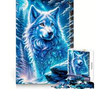 Wolf in Magic Blue Light 1000 Pieces Puzzles for Adults Cognitive Boost Mindful Escape Tight Lock (38x52cm)