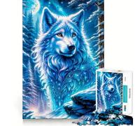 Wolf in Magic Blue Light Jigsaw for Teenagers1000 Pieces Mental Boost Game Burr Free Clean Cut Pieces Easy to Learn Family Enjoyment (38x52cm)