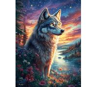 Wolf in Magical Forest 500 Pieces Jigsaw Puzzles Fairy Tale Scenery Cartoon For Men Educational Decompression Adults Anxiety Memory Care Mothers Valentines Gift Durable Cardboard 500 PCS