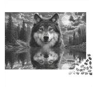 Wolf in Moonlight 1000 Piece Jigsaw Puzzle Wild Wolf Sketch Premium Thick Cardboard Precision-cut Interlocking Pieces 38x26cm/1000pcs