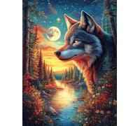 Wolf in Moonlight Forest 500 Pieces Premium Jigsaw Puzzle Magical Animal Fairy Tale Adult Jigsaws Educational Challenge Mental Exercise Wall Art Winter Rigid Cardboard 500 PCS