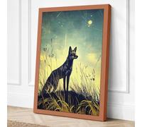 Wolf in Moonlight Japandi Canvas Wall Art Print 24x16 Inch (61 x 41 cm)