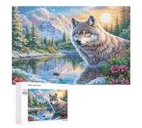 Wolf in Mountain Lake with Full Moon 1000 Piece Jigsaw Puzzle for Adults Indoor Leisure Time Stress Relief Gift for Relaxation 1000 PCS
