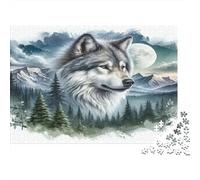 Wolf in Mountain Landscape 1000 Piece Wolf in Mountain Lake Scene Jigsaw Puzzle for Adults And Kids Family Educational Games 1000 Pieces Fun, Challenging & Brainteasing Adults Challenge High Difficult