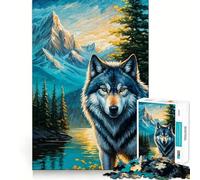 Wolf in Mountain Landscape Painting Jigsaw 1000 Pieces for Adults Memory Fun Game Expert Cutting Craftsmanship Relaxing Indoor Group Activity (38x26cm)