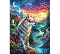 Wolf in Mountain Sunset 1000 Piece Premium Jigsaw Puzzle For Men Educational Decompression Adults Anxiety Memory Care Mothers Valentines Creativity Gift Giving 1000 PCS