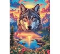 Wolf in Mountain Sunset 300 Pieces Jigsaw Puzzle Mitos Animal Planta For Men Educational Decompression Adults Anxiety Memory Care Mothers Valentines Premium 300 PCS
