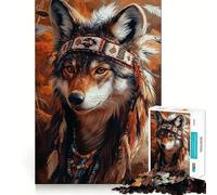 Wolf in Native American Headdress Adults 1000 Pieces Puzzle Mental Focus Game Premium Laser Cut Quality Family Fun Night Activity (50x75cm)