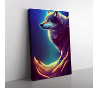 Wolf In Neon Canvas Wall Art Print Ready to Hang, Framed Picture for Living Room Bedroom Home Office Décor, 50x35 cm (20x14 Inch)