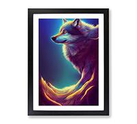 Wolf In Neon Framed Print | A2 Black Framed Wall Art | Ready to Hang | Modern Animal Picture | Living Room Bedroom Lounge Office