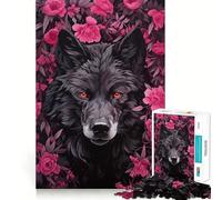 Wolf in Pink Flowers Jigsaw for Adults1000 Pieces Mind Boost Game Seamless Fit Precise Pieces Relaxing Indoor Group Activity (38x52cm)