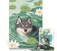 Wolf in Pond with Lily Pads Jigsaw Puzzle1000 Pieces Brain Boosting Play Zero Gap Cozy Indoor Entertainment for All (50x75cm)