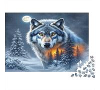 Wolf in Snow Moonlight 1000 Pieces Premium Cardboard Classic Snowy Moon Wolf Puzzle for Budget Shoppers Brain Training Family Game Night 52x38cm/1000pcs