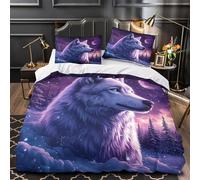 Wolf in Snow Quilt Cover 3D Design Printed Machine Washable 3 Pcs Bedding Set Zipper Fantasy Night Scene Duvet Cover Ultra Soft Hypoallergenic for Kids Adults Women Teens Youth Single（140x200cm）