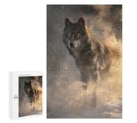 Wolf in Snow with Fire Effect - Wooden Jigsaw Puzzle for Adults, 1000 PCS, Weekend Puzzle Project, for Relaxing Solo Or Group Play