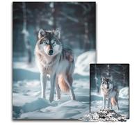 Wolf in Snowy Forest Adult Jigsaw Puzzles 1000 Pieces Wooden Jigsaw Brain Challenge Game for Teenagers & Family Interaction 1000 PCS(75x50cm)