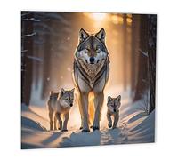 Wolf in Snowy Forest Greeting Card Wolves Cubs Birthday Card 147mm x 147mm