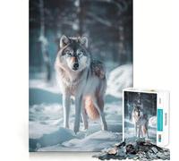 Wolf in Snowy Forest Jigsaw Puzzles1000 Pieces Brain Recall Game Premium Laser Cut Quality Absorbing Activity for Quiet Nights (38x26cm)