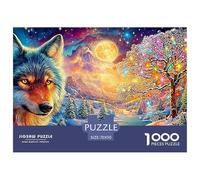 Wolf in Snowy Landscape, Lit Tree, Full Moon And Cabin 1000 Piece Jigsaw Puzzle Enchanted Spirit Wolf - Recycled Cardboard, Great Gift for All Ages 70x50cm/1000pcs