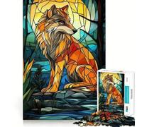 Wolf in Stained Glass Jigsaw Puzzle 1000 Logic Thinking Play Expert Cutting Craftsmanship Quiet Time Mind Exercise at Home (38x52cm)