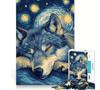 Wolf in Starry Night Jigsaw Puzzle 1000 Piece Cognitive Fun Play Precise Interlock Structure Bonding Activity for Loved Ones (38x26cm)