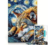 Wolf in Starry Night Style Adult Jigsaw1000 Pieces Cognitive Boost Game No Gap Tight Fitting Design Birthday Gift Brain Teaser Toy (38x26cm)