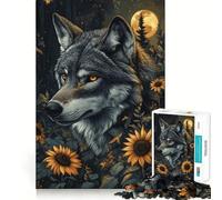 Wolf in Sunflower Field 1000 Piece Teenager Puzzles Cognitive Train Game Zero Gap Compact Fun for Family Game Time (38x52cm)