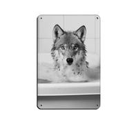 Wolf in The Bathtub, Funny Bathroom Retro Poster Metal Tin Sign Chic Art Retro Iron Painting Bar People Cave Cafe Family Garage Poster Wall Decoration 8x12inch(20x30cm)