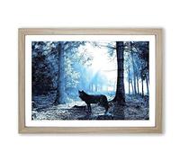 Wolf in The Blue Forest Framed Print | A2 Oak Framed Wall Art | Ready to Hang | Modern Animal Picture | Living Room Bedroom Lounge Office