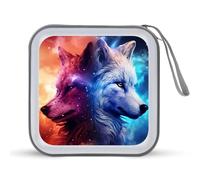 Wolf in The Galaxy Sky CD Case 40 Capacity Plastic DVD Storage Box Sleeves Zippered Wallet