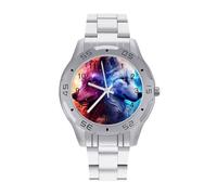 Wolf in The Galaxy Sky Quartz Wrist Watch Stainless Steel Watches for Men Women Easy to Read