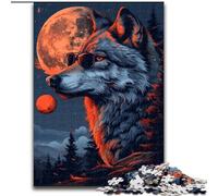 Wolf in The Moon JigsawPuzzle 1000 Pieces for Adults Wooden Jigsaw Family Game Night Fun, DIY Decorative Artwork size 50x75cm