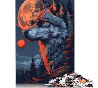 Wolf in The Moon Puzzle Unique Home Decor Paper Rectangular Jigsaw Puzzle for Adults Teen 1000pcs (75x50cm)