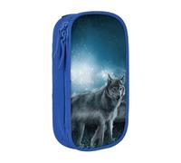 Wolf in the Moonlight Pencil Case Blue Pencil Bag with 2 Compartments