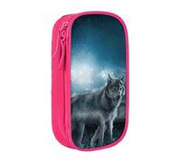 Wolf in the Moonlight Pencil Case Pink Pencil Bag with 2 Compartments