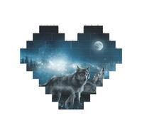 Wolf in the Moonlight Printed Jigsaw Puzzle 10.8x12.8 CM, Heart-Shaped Puzzle Challenging Game for Adults, Fun Decorative Wall Decor