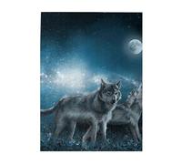 Wolf in the Moonlight Printed Wooden Puzzle 500 Piece, Cute Puzzle Game in Plastic Box for Family Entertainment and Brain Training Gifts